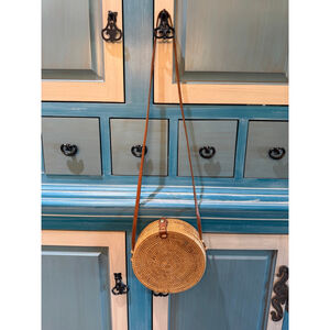 Women's Unbranded Brown Rattan Round Crossbody Bag One Size